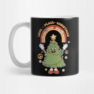 Love Peace Christmas Funny Retro Christmas Tree Mug